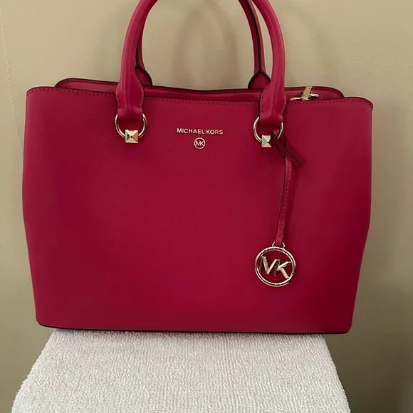Michael Kors | Bags | Michael Kors Pink Satchel With Gold  Michael Kors Pink Satchel with Logo Charm main image 1